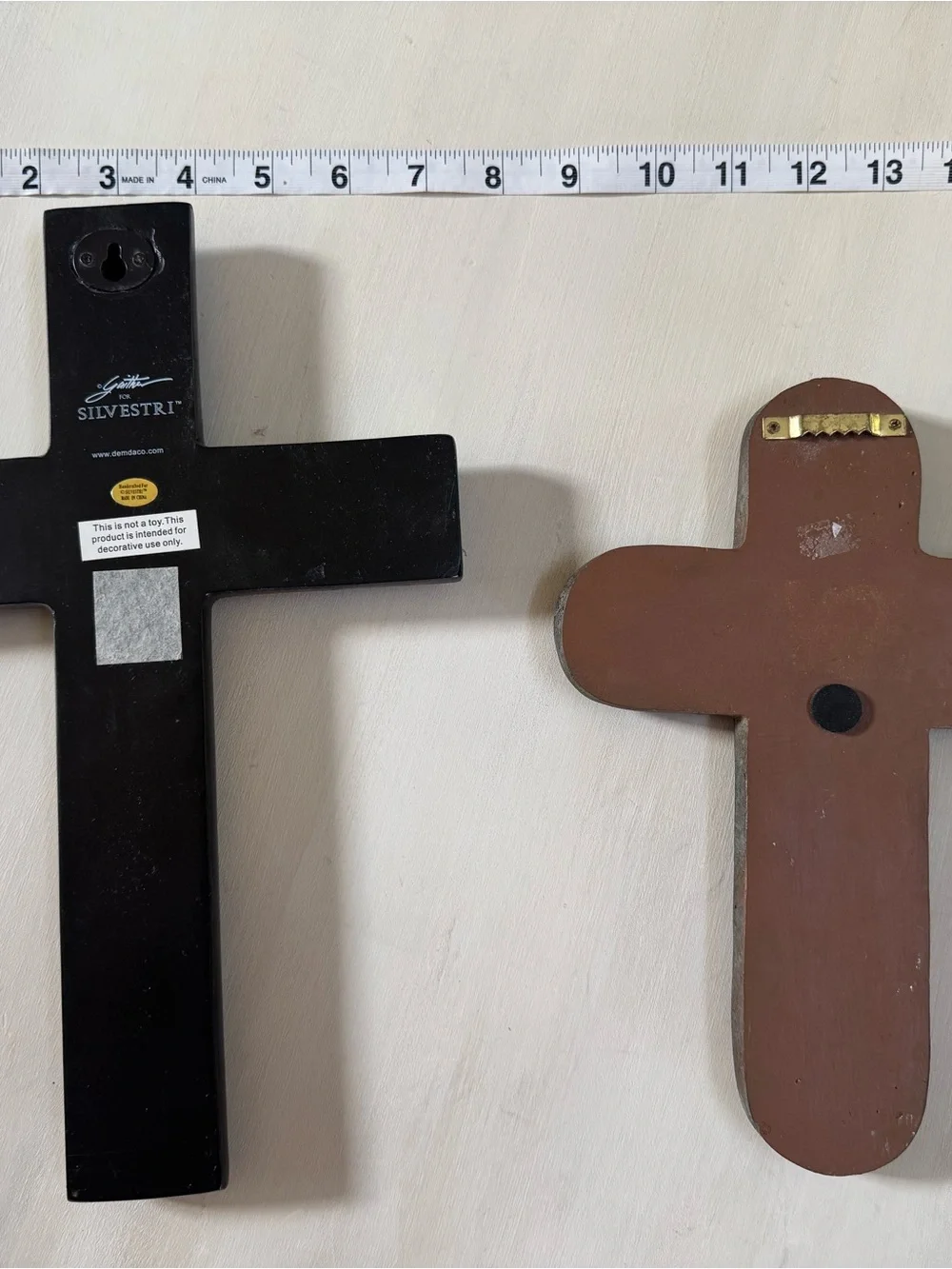 Ornate Brown and Silver Decorative Wall Cross and bronze colored ceramic cross